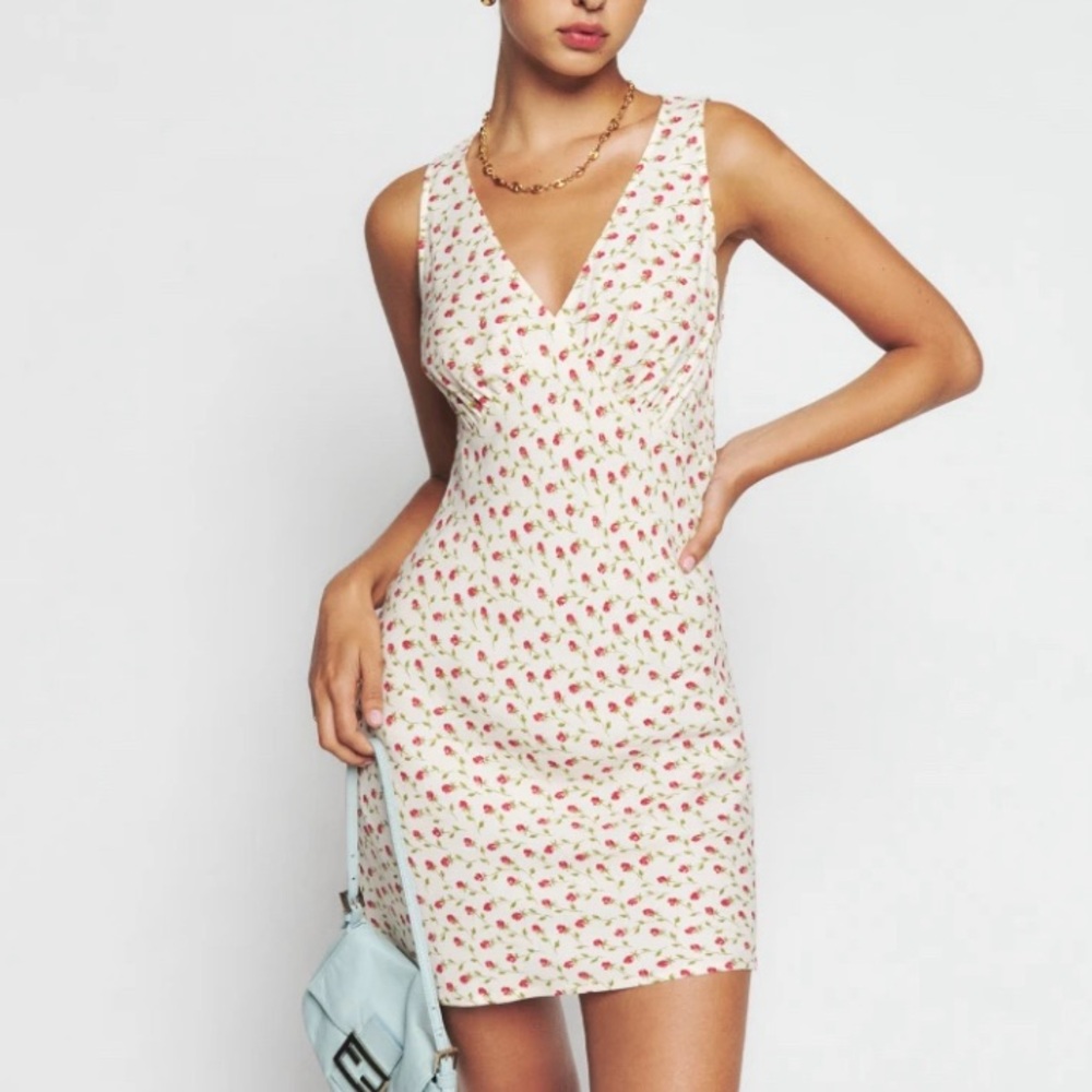 Reformation Calix Dress - Red & White Floral Mini Dress
